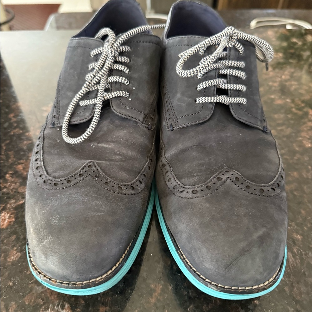 Cole Haan Dark Gray Oxfords with Blue Sole